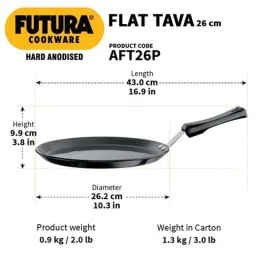 Hawkins Futura 26cm Hard Anodized Flat Tawa with Plastic Handle, AFT 26P (Pack of 5) image 4