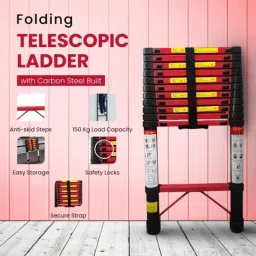 Jon Bhandari 150kg 12 Steps Carbon Steel Black Multipurpose Folding Telescopic Ladder, CS12 image 3