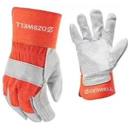 Ozswell 10 inch Rigger Canadian Palm Leather Red &a; White Welding Safety Gloves, Size: M (Pack of 50)-picture-35