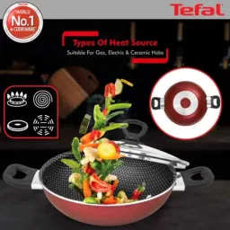 Tefal Simply Chef 24cm Aluminium Rio Red Kadhai with Lid, 5200001061 image 4