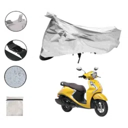 Riderscart Polyester Silver Waterproof Two Wheeler Body Cover with Storage Bag for Yamaha Fascino 125 CC image 2
