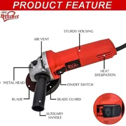 HPD Shakti 710W 100mm Plastic Red Angle Grinder with 2 Pcs Metal Cutting Wheel &a; Copper Motor, HDP 6-100 image 4