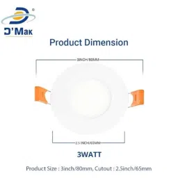 D&s;Mak 3W Cool White Round LED Conceal Panel Light (Pack of 15) image 5