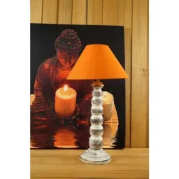 Tucasa Mango Wood Old White Table Lamp with 10 inch Polycotton Orange Pyramid Shade, WL-169-picture-48