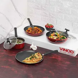 Vinod Popular 4 Pcs Aluminium Red Non Stick Induction Base Cookware Set, 4POP image 2