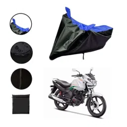 Riderscart Polyester Black &a; Blue Waterproof Two Wheeler Body Cover with Storage Bag for Hero Achiever Drum Brake image 2