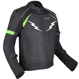 AllExtreme WILDFIRE Mesh Fabric Black &a; Neon Green Bike Riding Jacket with Armour Back Elbows &a; Shoulders Protection, Size: L-image-92