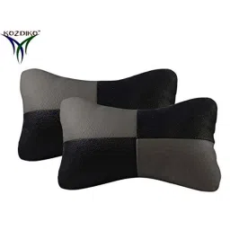 Kozdiko 2 Pcs Leather Grey &a; Black Neck Rest Car Cushion Pillow Set for Tata Safari Decor image 2