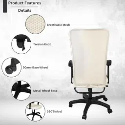White Clouds Enterprise Sigma Berlin Cream High Back Mesh Ergonomic Office Chair with Heavy Duty Metal Base image 3