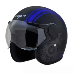 Vega Old School ABS Dull Black Blue Open Face Helmet, Size: Large-picture-27
