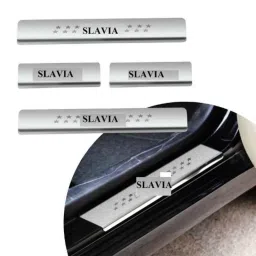 Car Accessories Hub 4 Pcs Stainless Steel Silver Car Footstep Sill Plate Set without LED for Skoda Slavia All Model-image-96