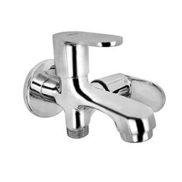 Aquieen Cuff Brass Copper Chrome Finish 2 Way Bib Cock with Wall Flange-picture-0