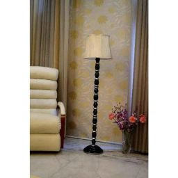 Tucasa Mango Wood Black &a; Silver Floor Lamp with Off White Cylindrical Polycotton Shade, WF-45-picture-6