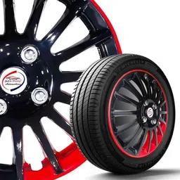 Auto Pearl 4 Pcs 13 inch Polypropylene Black &a; Red Press Type Car Wheel Cover Set with Retention Ring for Nissan Datsun Go Plus image 5