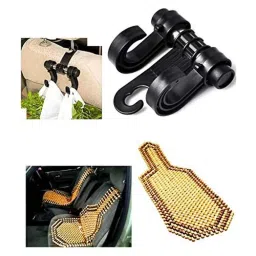 Kozdiko Car Double Hook Headrest Luggage Holder &a; Wooden Bead Seat Cover Combo for Cars-picture-11