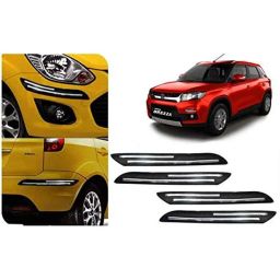 Auto Pearl 4 Pcs PVC &a; Rubber Black Double Chrome Linning Bumper Corner Moulding Set for Maruti Suzuki Brezza-picture-0