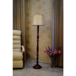 Tucasa Royal Brown Mango Wood Floor Lamp with Off White Cylindrical Polycotton Shade, WF-105-picture-9