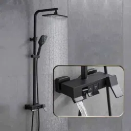 Aramo Brine Brass &a; ABS Matte Black Wall Mounted Shower Set-picture-10
