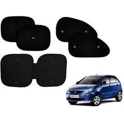 Auto Pearl 5 Pcs PVC &a; Mesh Black Window &a; Front Sun Shade Set for Tata Vista-picture-29