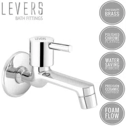 Levers Sting Brass Silver Chrome Finish Long Body Bib Tap with Wall Flange, A-099999 (Pack of 2) image 2
