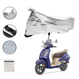 Riderscart Polyester Silver Waterproof Two Wheeler Body Cover with Storage Bag for TVS Jupiter image 2