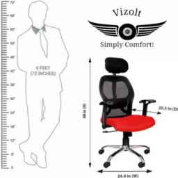 Vizolt Red High Back Natural Fiber DIY Office Chair with Adjustable Arm image 2