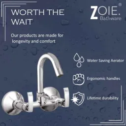 Zoie Viva Brass Silver Chrome Finish Sink Mixer with Swivel Spout, Z28018 image 3