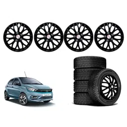 Auto Pearl 4 Pcs 14 inch Polypropylene Black Press Type Car Wheel Cover Set with Retention Ring for Tata Tiago EV 2022, WC14in_VIVA_Black_TiagoEV2022model image 2