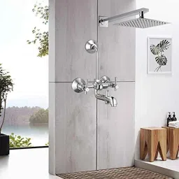ZAP Terrim Brass 3 In 1 Wall Mixer with Overhead Shower System Set &a; 125mm Long Bend Pipe image 4