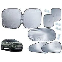 Auto Pearl 6 Pcs Polyester Black &a; Silver Window, Front &a; Rear Sun Shade Set for Tata Nexon 2020-picture-26