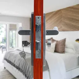 Saze 8 inch Stainless Steel Matt Finish Cylindrical Plate One Side Key Mortise Door Lock Handle Set with 3 Keys, Mg301 image 3