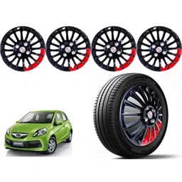 Auto Pearl 4 Pcs 14 inch Polypropylene Black &a; Red Press Type Car Wheel Cover Set with Retention Ring for Honda Brio-picture-26