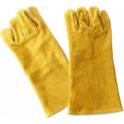 Ozswell 14 inch Leather Yellow Heavy Duty Leather Welding Safety Gloves, Size: M image 2