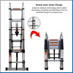Equal 150kg 16 Steps 16.5ft Aluminium Silver Portable &a; Extension Double Telescopic Folding Ladder, EALT-D50 image 4