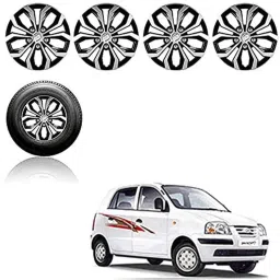 Auto Pearl 4 Pcs 13 inch Black ABS Press Type Hubcap Wheel Cover Set with Retention Ring for Hyundai SantroXing-picture-16