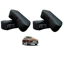 Kozdiko 4 Pcs CV Designer Black Leatherite Neck Rest Car Cushion Pillow Set for Hyundai i20 Active-picture-16