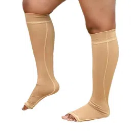 Kudize 2 Pcs Cotton Compression Beige Calf &a; Knee Support Set, Size: XL image 2