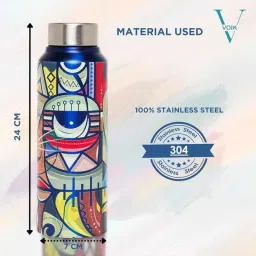 VOIK 750ml Stainless Steel Multicolour Printed Water Bottle with Screw Cap, ARABIC image 2