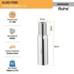 Ruhe 4 inch Brass Chrome Finish Extension Nipple, 17-1206 image 2