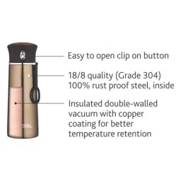 Borosil Travelease 420ml Stainless Steel Brown Hydra Vacuum Insulated Flask Water Bottle, BT420BN101 image 2