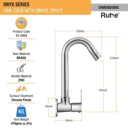 Ruhe Onyx Brass Chrome Finish Sink Cock with 12 inch Round Swivel Spout, 11-1412 image 2