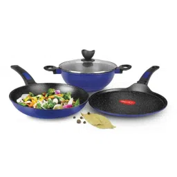 Pigeon Crest 3 Pcs Aluminum Blue &a; Black Non stick Induction Base Cookware Set by Stovekraft, 12731 image 2