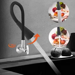 Spazio Pulse Flexo Smartbuy Flexible Black Sink Faucet with Wall Flange &a; 360 deg Moveable Spout image 3