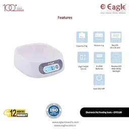 Eagle 2kg Plastic White Electronic Pet Feeding Weighing Scale with 12 Months Warranty, EPF-5100A image 3