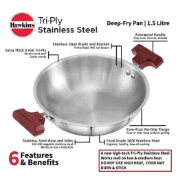 Hawkins 1.5 Litre 22cm Tri-Ply Stainless Steel Induction Friendly Deep Fry Pan, SSD 15 (Pack of 5) image 3