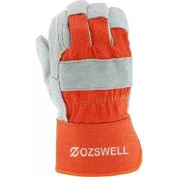 Ozswell 10 inch Rigger Canadian Palm Leather Red &a; White Welding Safety Gloves, Size: M (Pack of 50) image 3