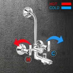 Gold Bell Brass Chrome Finish Silver 3 in 1 Wall Mixer with 4 inch Shower &a; 7 inch Arm Mixer Set, BR3IN1G192 image 2