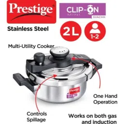 Prestige Svachh Clip-on Mini 2 Litre Stainless Steel Outer Lid Induction Bottom Pressure Cooker image 2