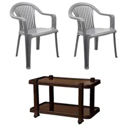 Italica 2 Pcs Polypropylene Metallic Grey Premium Arm Chair &a; Nut Brown Table with Wheels Set, 9201-2/9509-picture-11