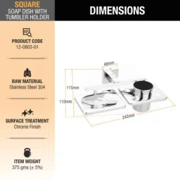 Ruhe Square Stainless Steel 304 Chrome Finish Soap Dish with Tumbler Holder, 12-0803-01 image 2